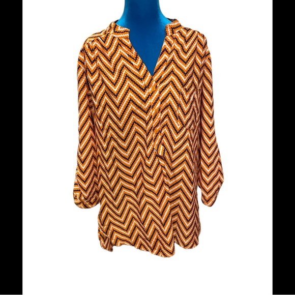 Live 4 Truth Sz 1x orange blue white chevron pattern top high low 3/4 sleeve - Picture 1 of 14